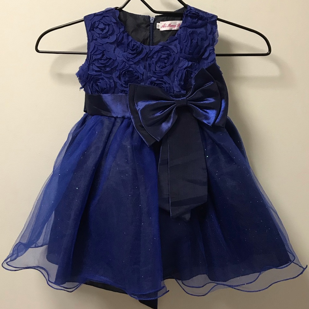 Adorable Blue Satin Sash Dress!